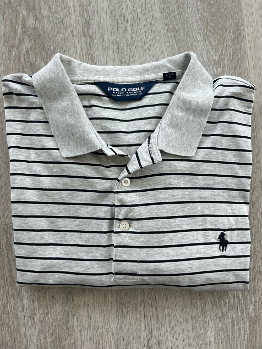 Polo Golf Ralph Lauren Men’s XL Pima Cotton Gray Navy Stripe Short Sleeve Polo